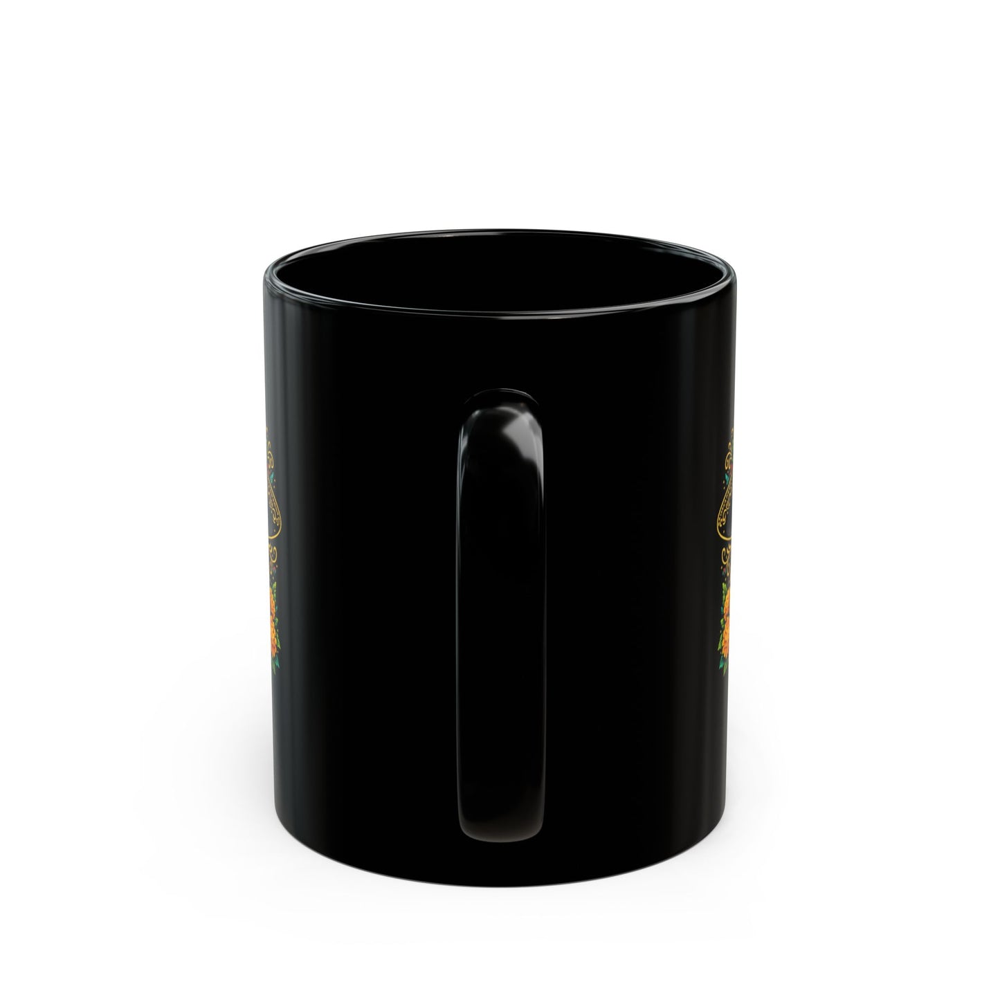 El Catrín Sugar Skull Mug — Day of the Dead Black Ceramic Coffee Cup
