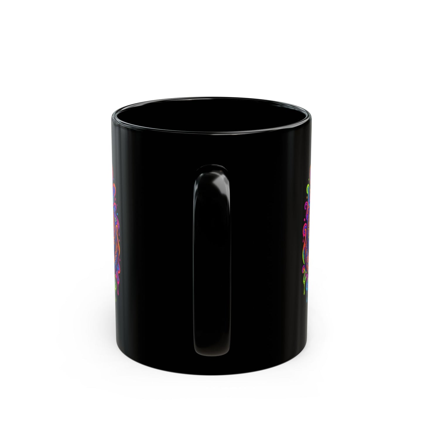 Psychedelic Rainbow Snake Mug — Trippy Serpent Black Ceramic Coffee Cup