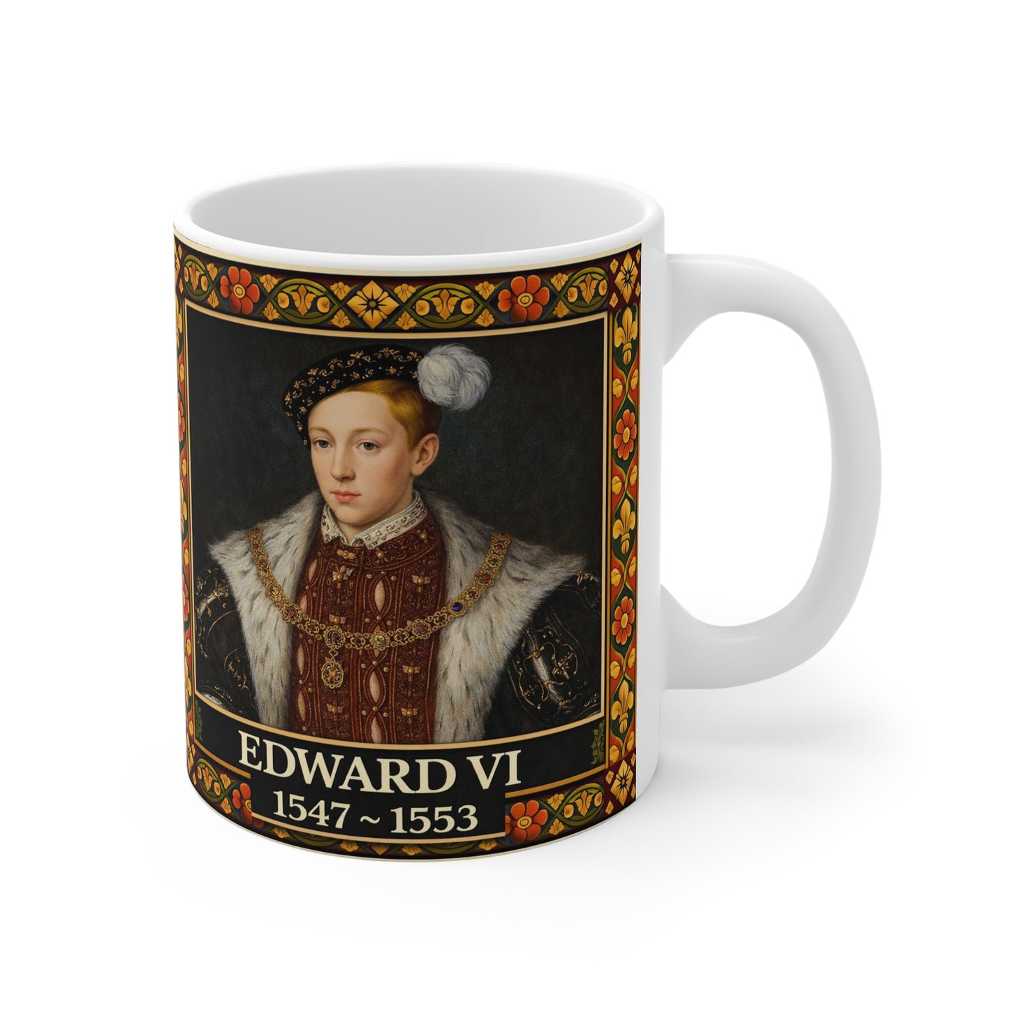 Edward VI Portrait Mug with Tudor Pattern — Tudor History Gift