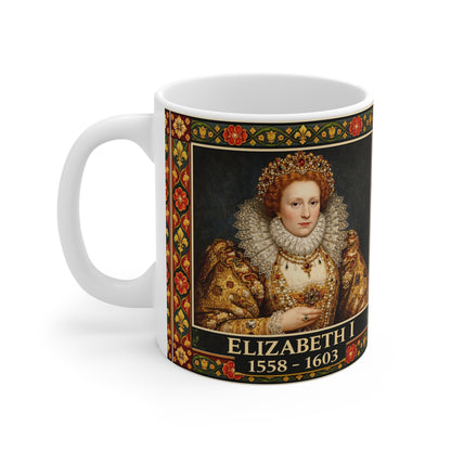 Elizabeth I Portrait Mug with Tudor Pattern — Tudor History Gift