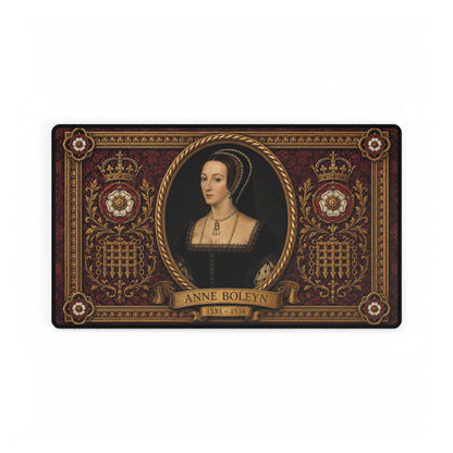 Anne Boleyn desk mat shown flat, 23.6 x 13.8 inch mouse pad