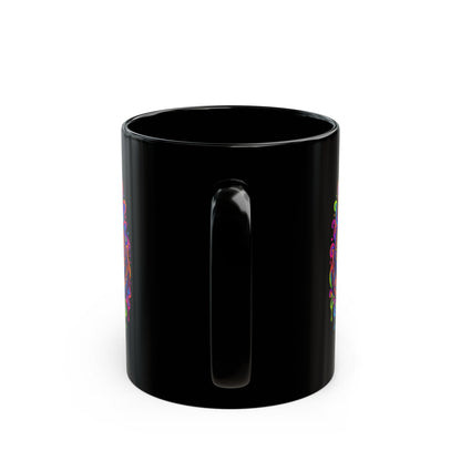 Psychedelic Rainbow Snake Mug — Trippy Serpent Black Ceramic Coffee Cup