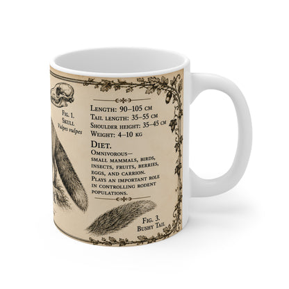 Red fox museum plate illustration printed on an 11oz white ceramic mug