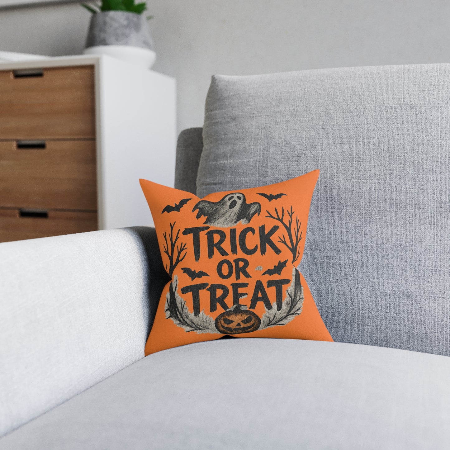 Halloween Square Pillow - Trick or Treat Decorative Cushion