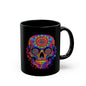Colorful Sugar Skull Mug — Day of the Dead Black Ceramic Coffee Cup