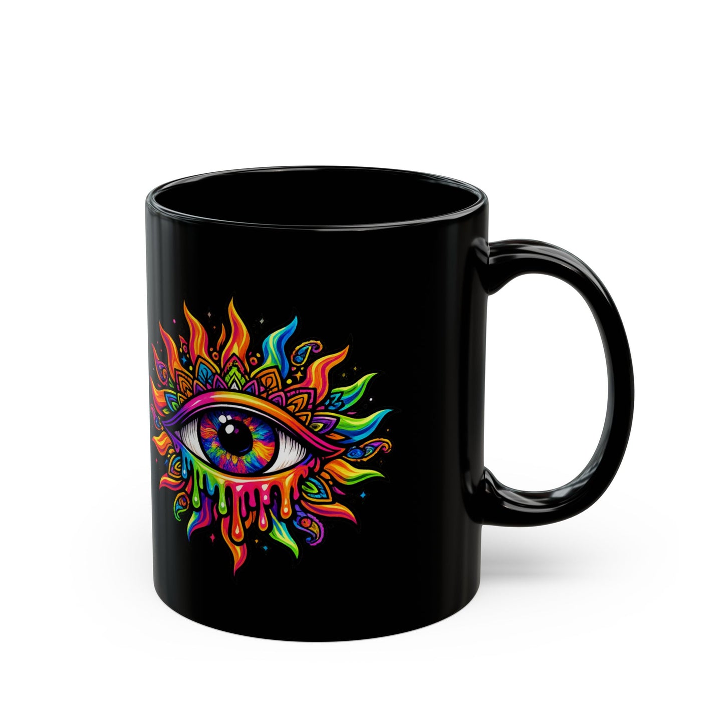 Psychedelic Sun Eye Mug — Third Eye Black Ceramic Coffee Cup