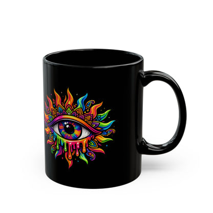 Psychedelic Sun Eye Mug — Third Eye Black Ceramic Coffee Cup