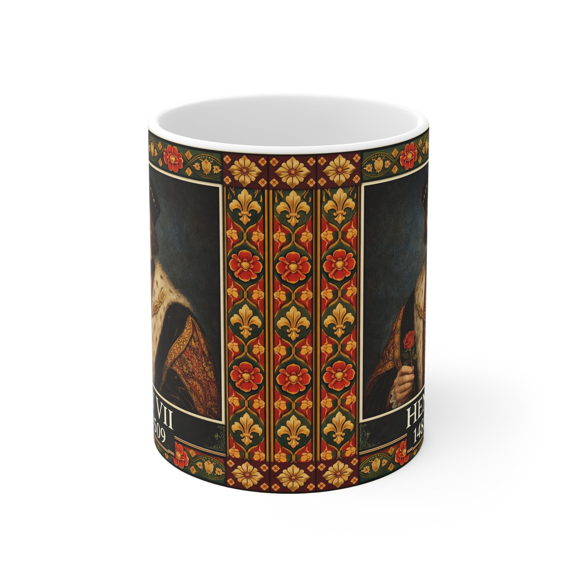 Henry VII Portrait Mug with Tudor Pattern — Tudor History Gift