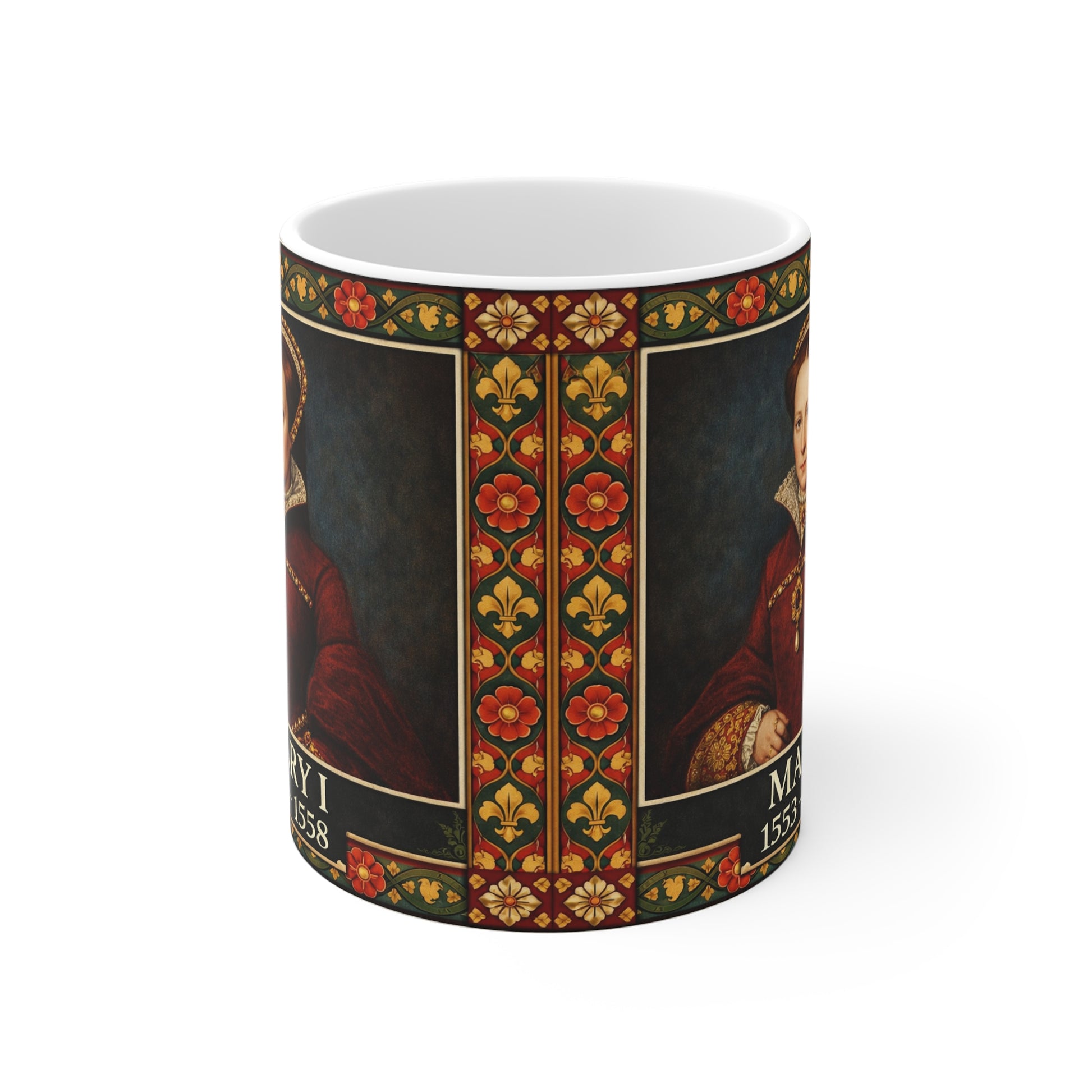 Mary I Portrait Mug with Tudor Pattern — Tudor History Gift