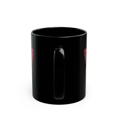 Psychedelic Moth Sugar Skull Mug — Day of the Dead Black Ceramic Coffee Cup