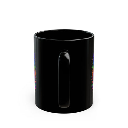 Psychedelic Rainbow Mushroom Mug — Trippy Black Ceramic Coffee Cup