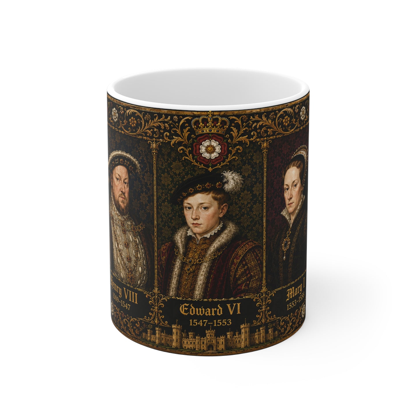 Tudor Monarchs Portrait Mug — Henry VII to Elizabeth I, Tudor History Gift