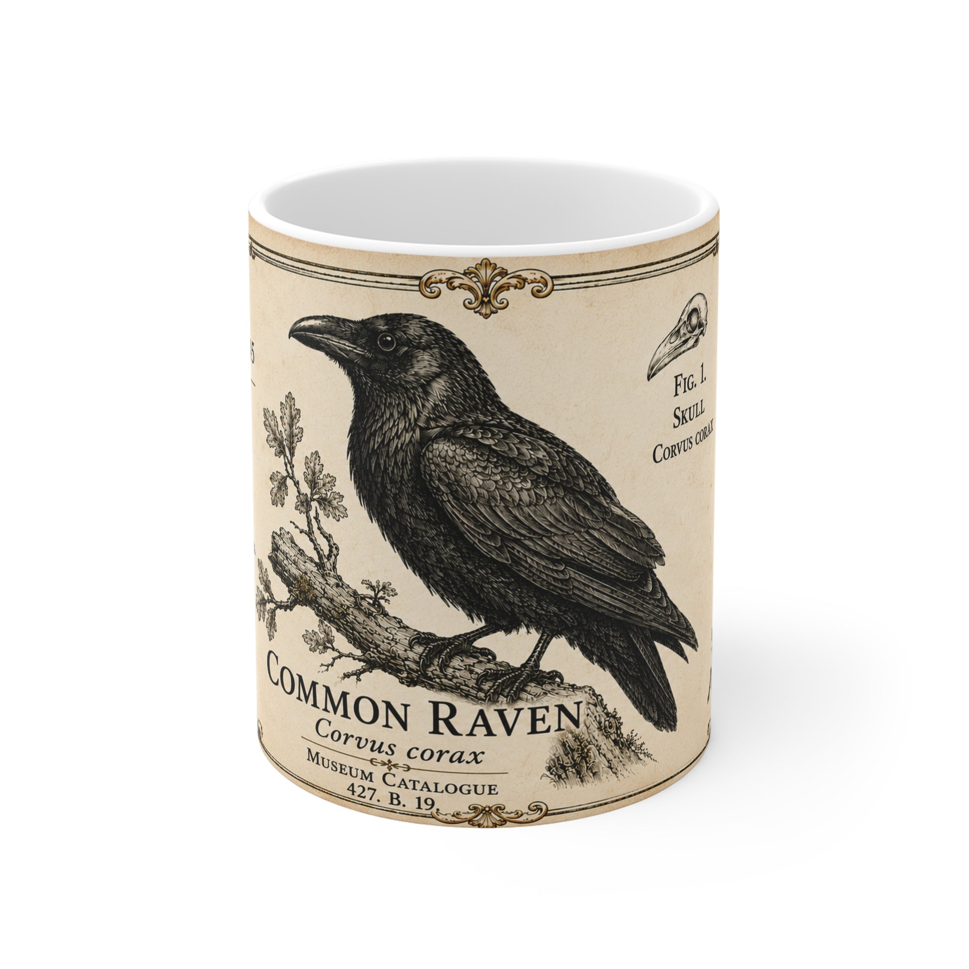 Common Raven vintage illustration mug — 11oz white ceramic, alternative view
