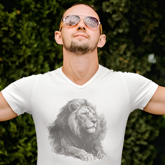 Lion Graphic V-Neck T-Shirt