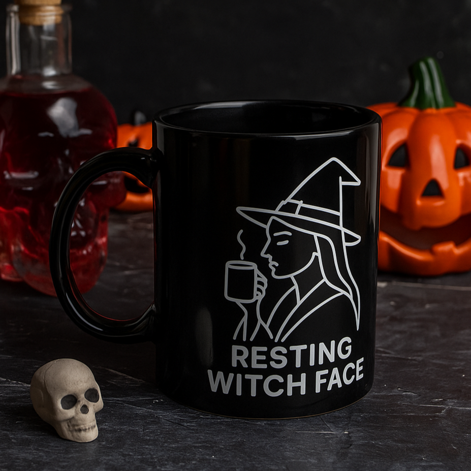 Resting Witch Face Mug - Black