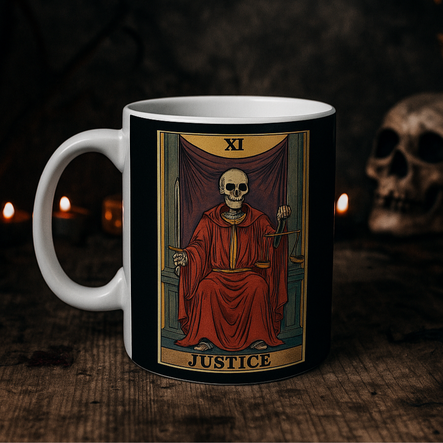 Justice Skeleton Tarot Card Mug