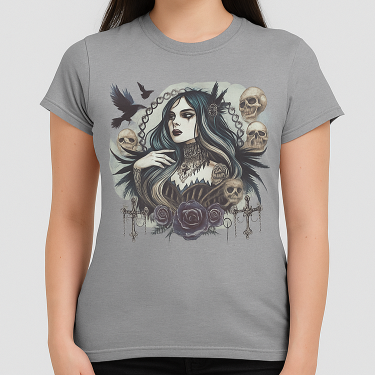 Gothic Girl Skull & Roses T-Shirt