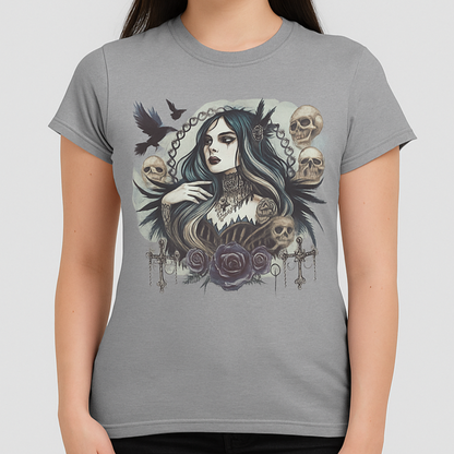 Gothic Girl Skull & Roses T-Shirt