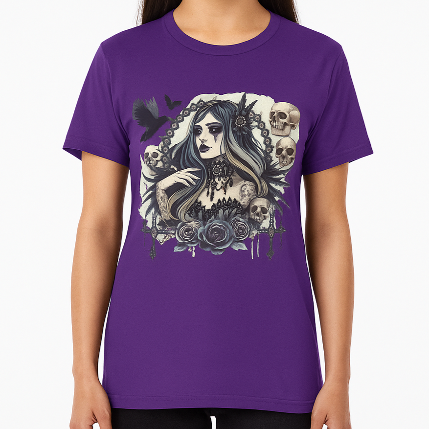 Gothic Girl Skull & Roses T-Shirt