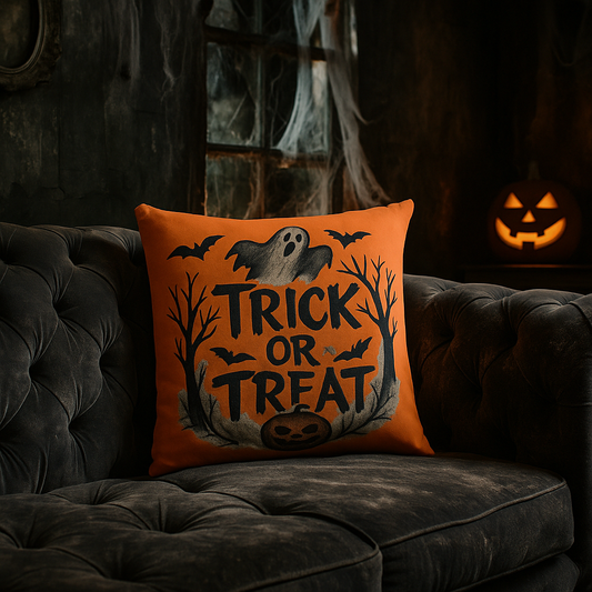 Halloween Square Pillow - Trick or Treat Decorative Cushion