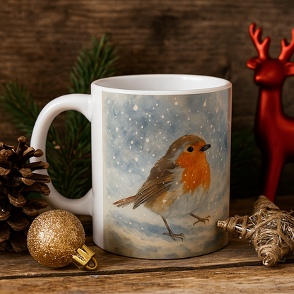 Watercolor Robin Christmas Mug