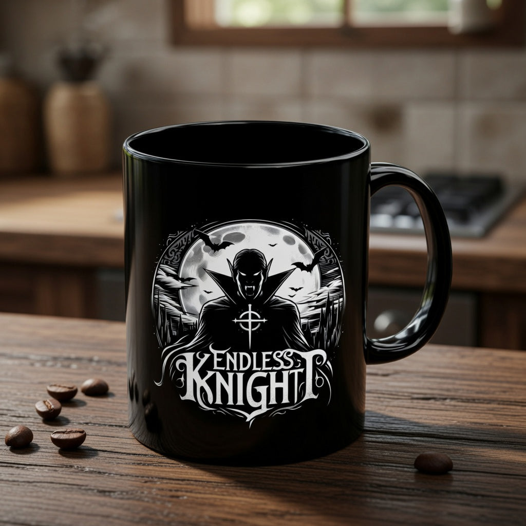 Endless Knight Logo Black Mug — Gothic Gift for Dark Aesthetic Fans
