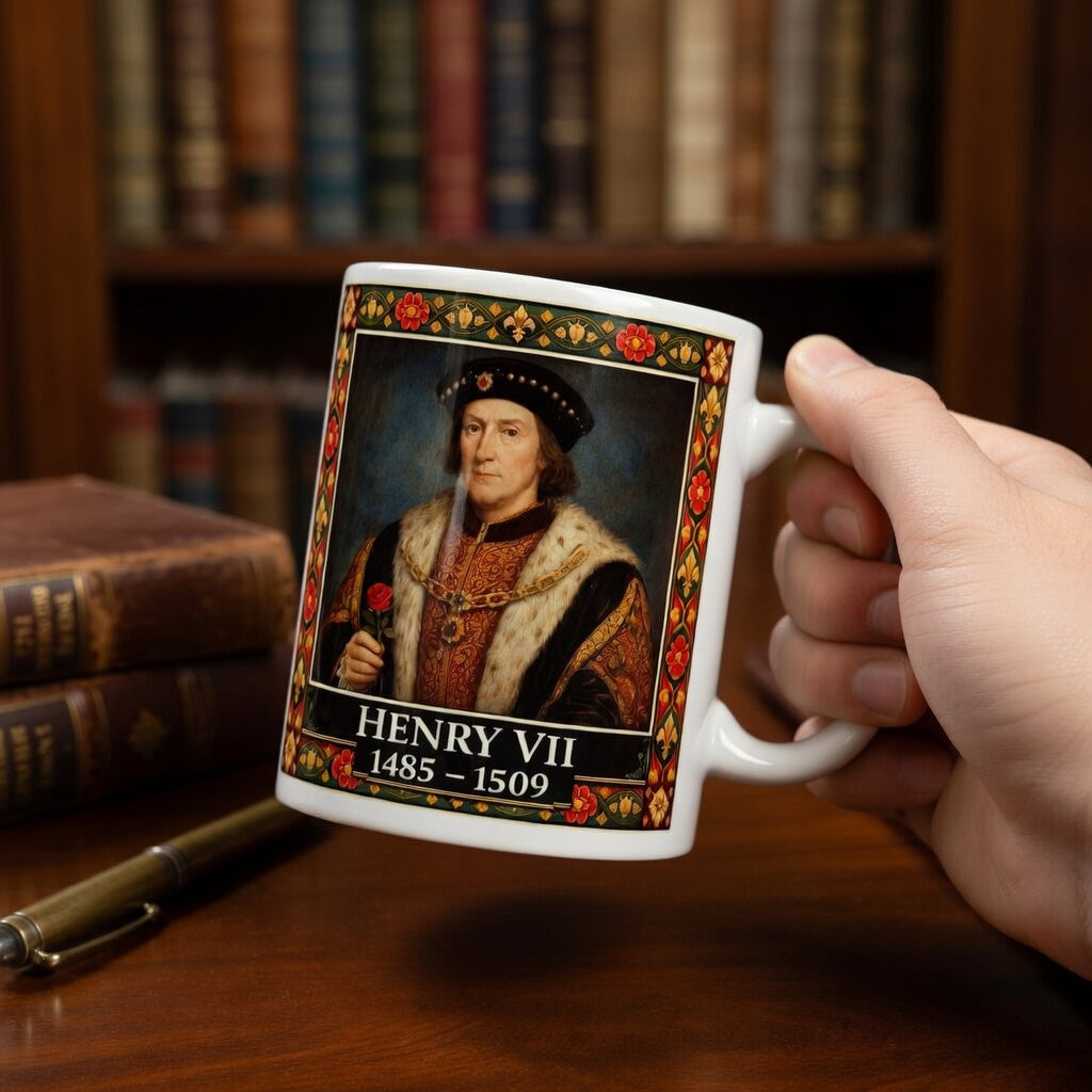 Henry VII Portrait Mug with Tudor Pattern — Tudor History Gift