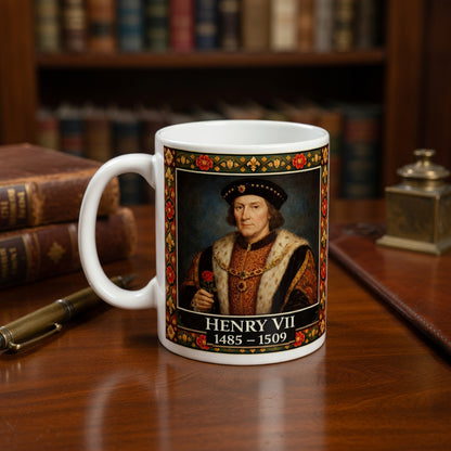 Henry VII Portrait Mug with Tudor Pattern — Tudor History Gift