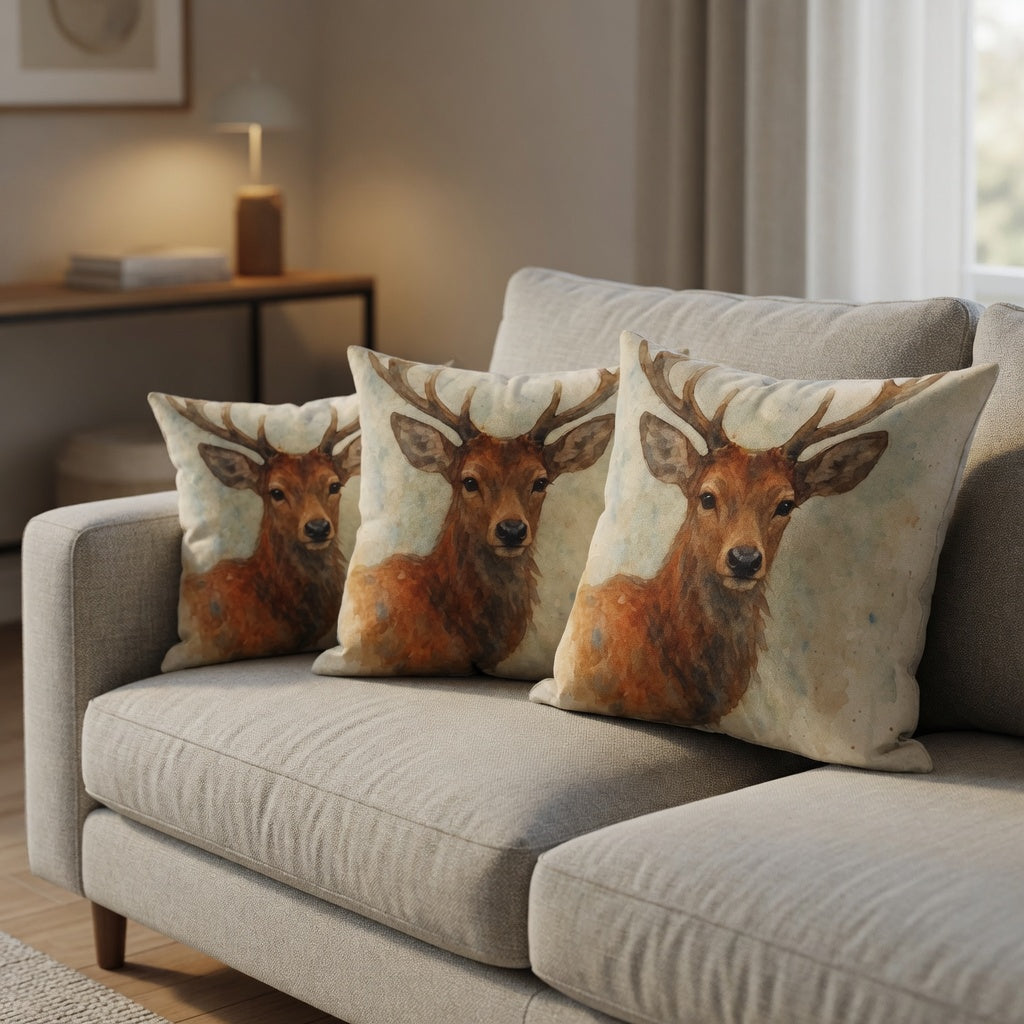 Majestic Stag Throw Cushion — Wildlife Gift for Country Home Decor