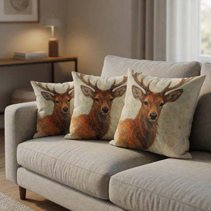 Majestic Stag Throw Cushion — Wildlife Gift for Country Home Decor