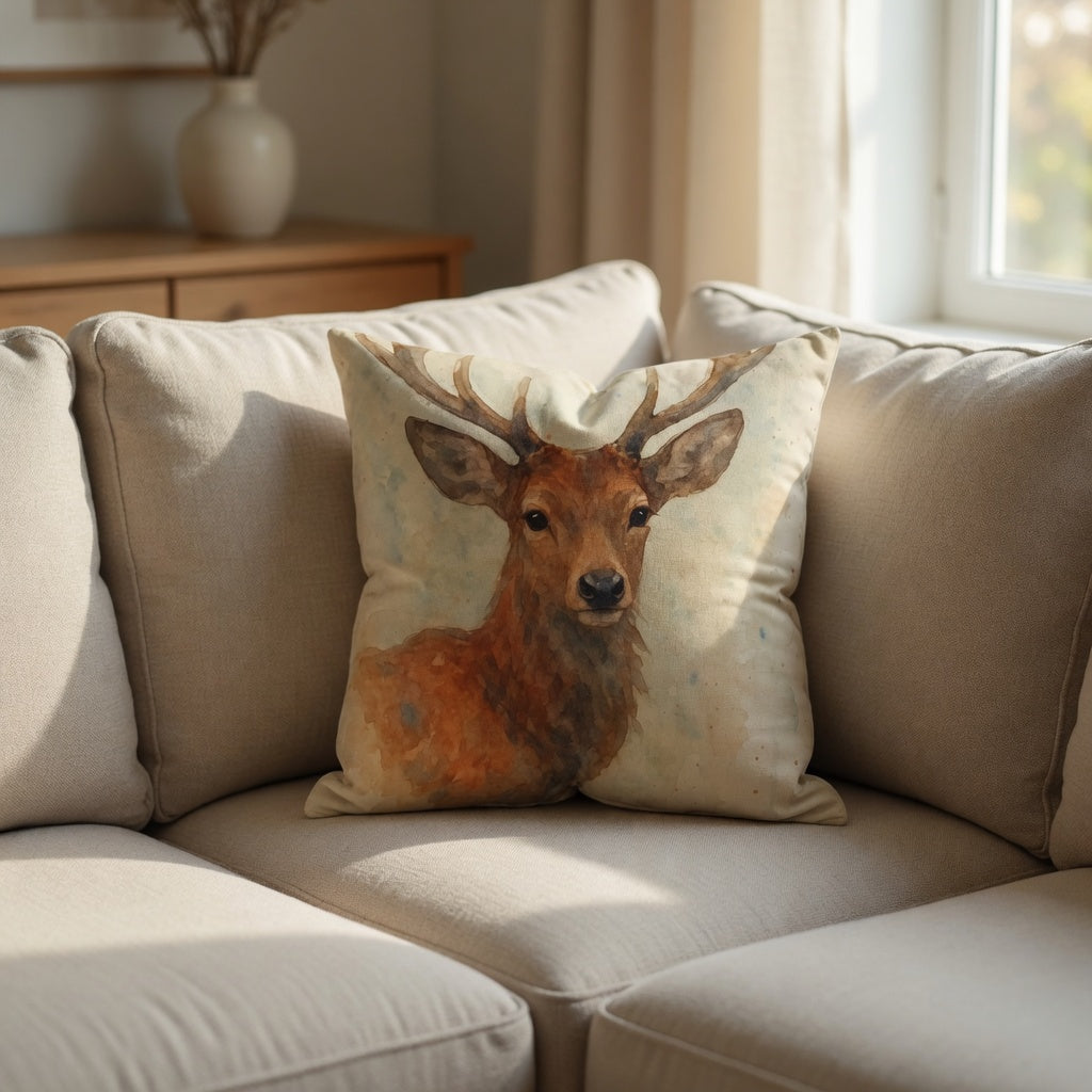 Majestic Stag Throw Cushion — Wildlife Gift for Country Home Decor