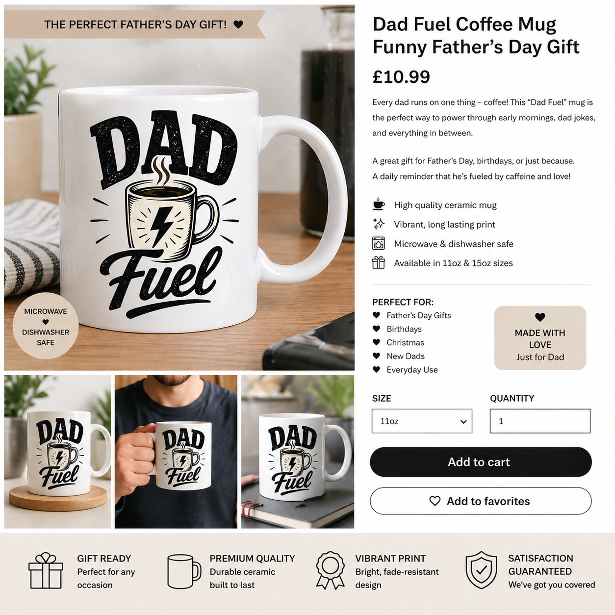 Dad Fuel Coffee Mug — Funny Father's Day Gift for Coffee Loving Dads