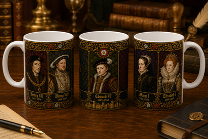 Tudor Monarchs Portrait Mug — Henry VII to Elizabeth I, Tudor History Gift