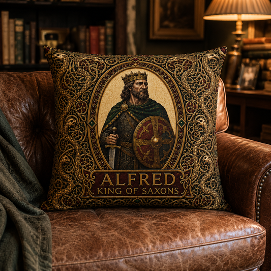 Alfred the Great Saxon King Cushion — Regal History Gift Throw Pillow