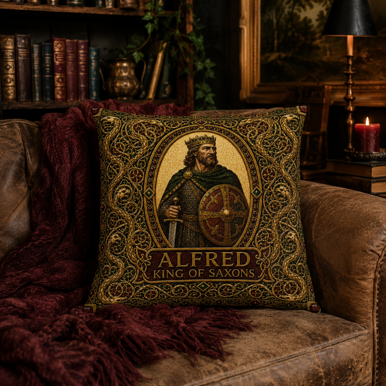 Alfred the Great Saxon King Cushion — Regal History Gift Throw Pillow