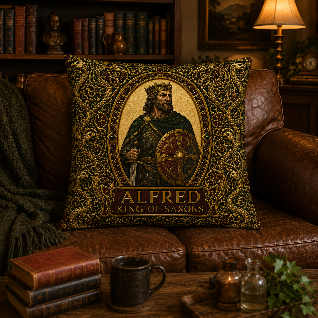 Alfred the Great Saxon King Cushion — Regal History Gift Throw Pillow