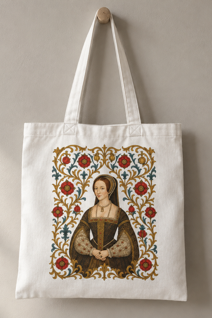 Anne Boleyn Tudor history tote bag, B pendant portrait design