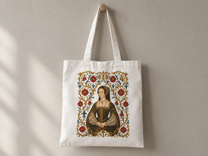 Anne Boleyn Tudor tote bag held by hand