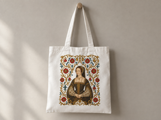 Anne Boleyn Tudor tote bag held by hand