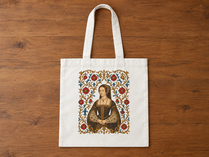 Anne Boleyn tote bag with gilded vine work and Tudor roses