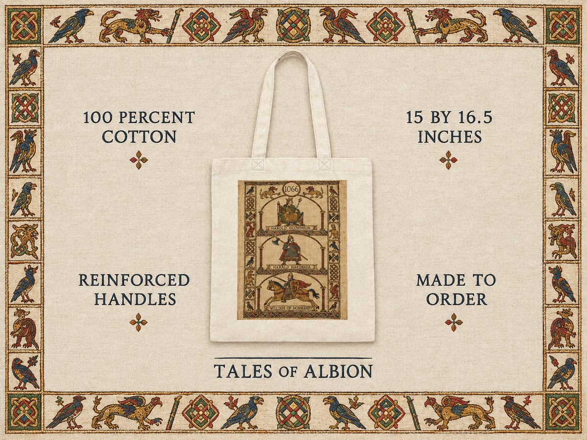 Medieval history tote bag with Harold, William and Hardrada design