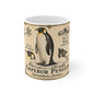 Emperor penguin natural history mug in warm cream and sepia tones, 11oz white ceramic