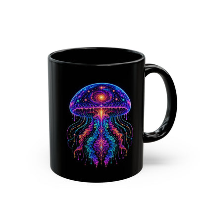 Psychedelic Cosmic Jellyfish Mug — Black Ceramic Coffee Cup
