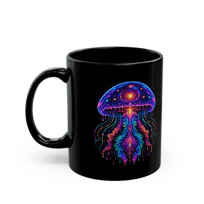 Psychedelic Cosmic Jellyfish Mug — Black Ceramic Coffee Cup
