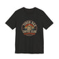 Tired Dad Coffee Club T-Shirt shown from the front in an alternative colour, vintage coffee badge design centred on the chest