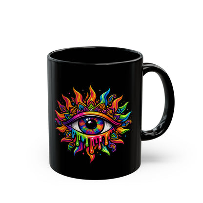 Psychedelic Sun Eye Mug — Third Eye Black Ceramic Coffee Cup