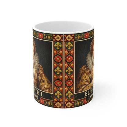 Elizabeth I Portrait Mug with Tudor Pattern — Tudor History Gift