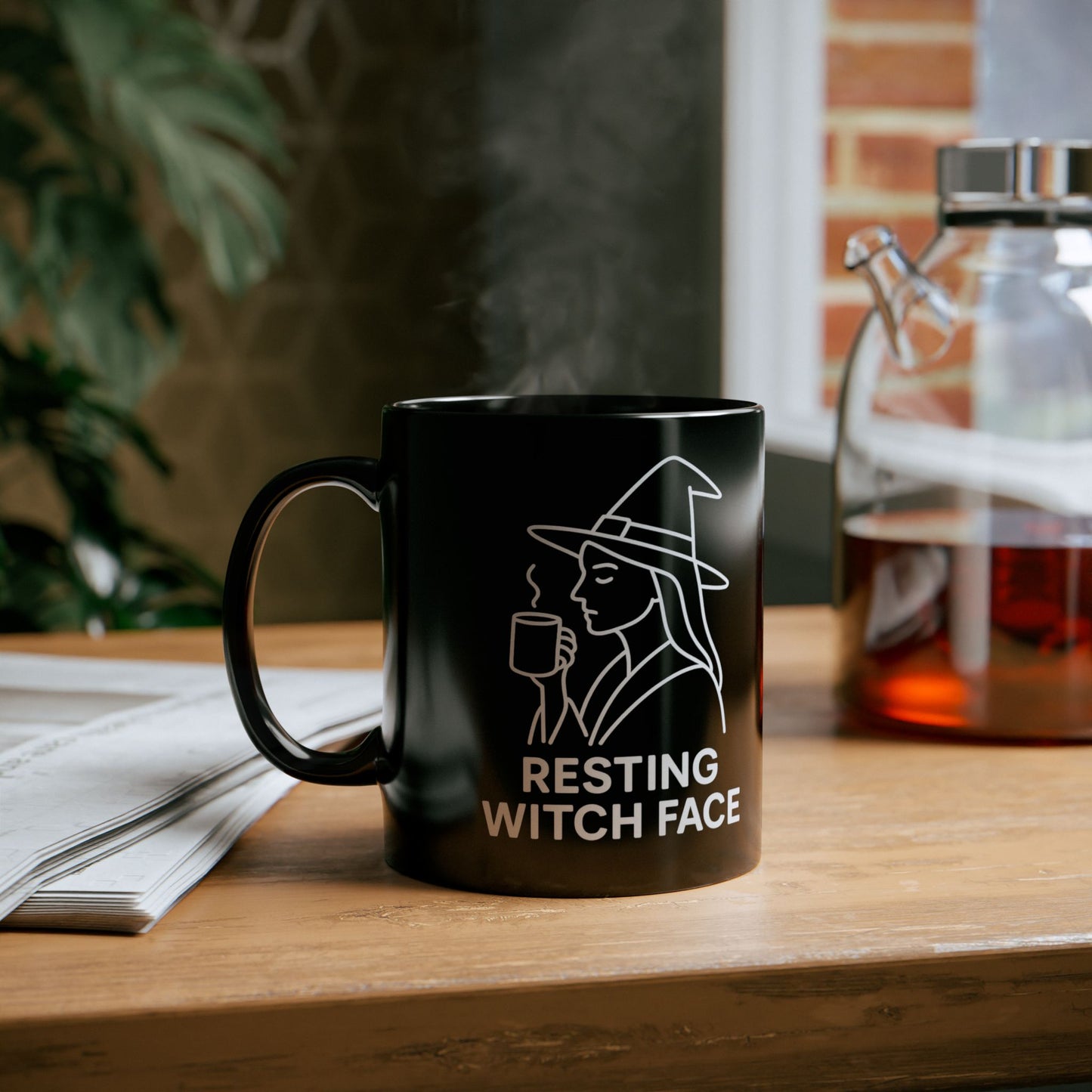 Resting Witch Face Mug - Black