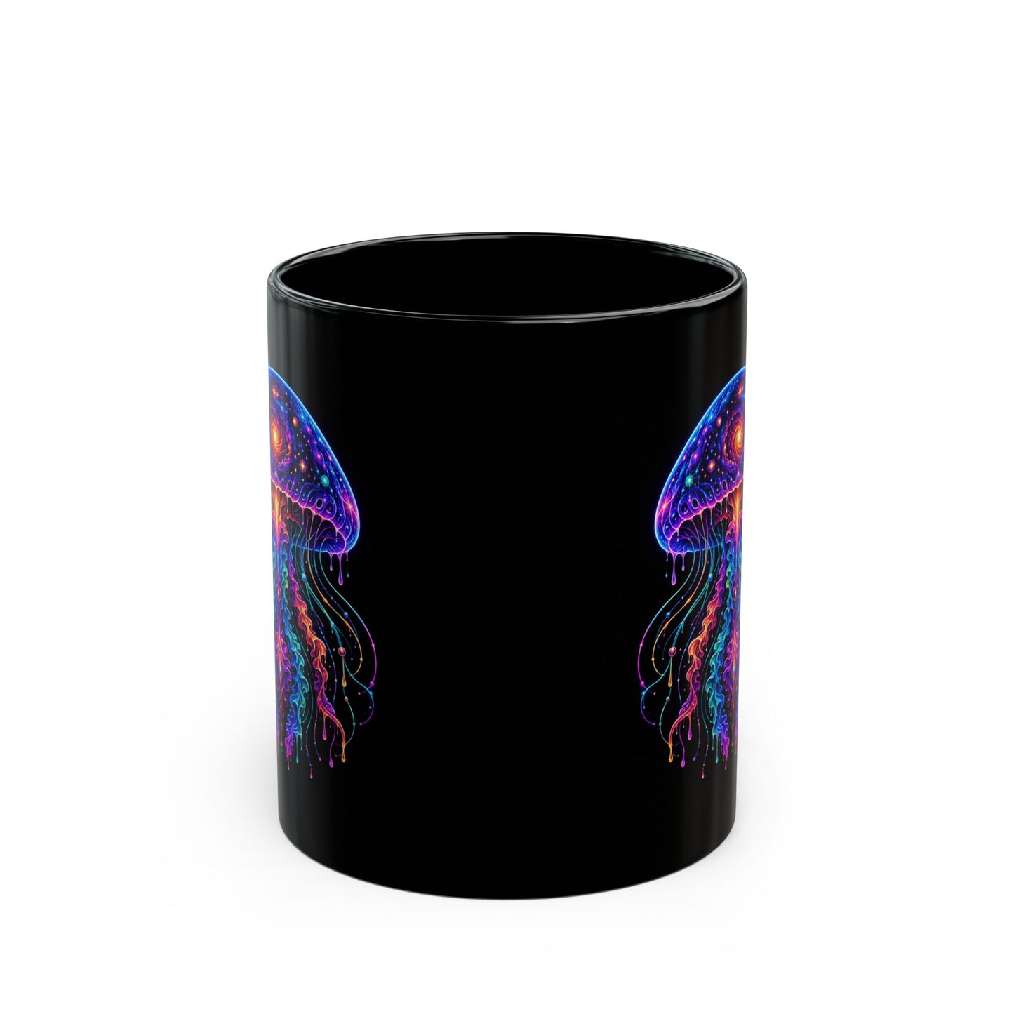 Psychedelic Cosmic Jellyfish Mug — Black Ceramic Coffee Cup