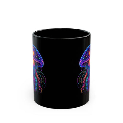 Psychedelic Cosmic Jellyfish Mug — Black Ceramic Coffee Cup